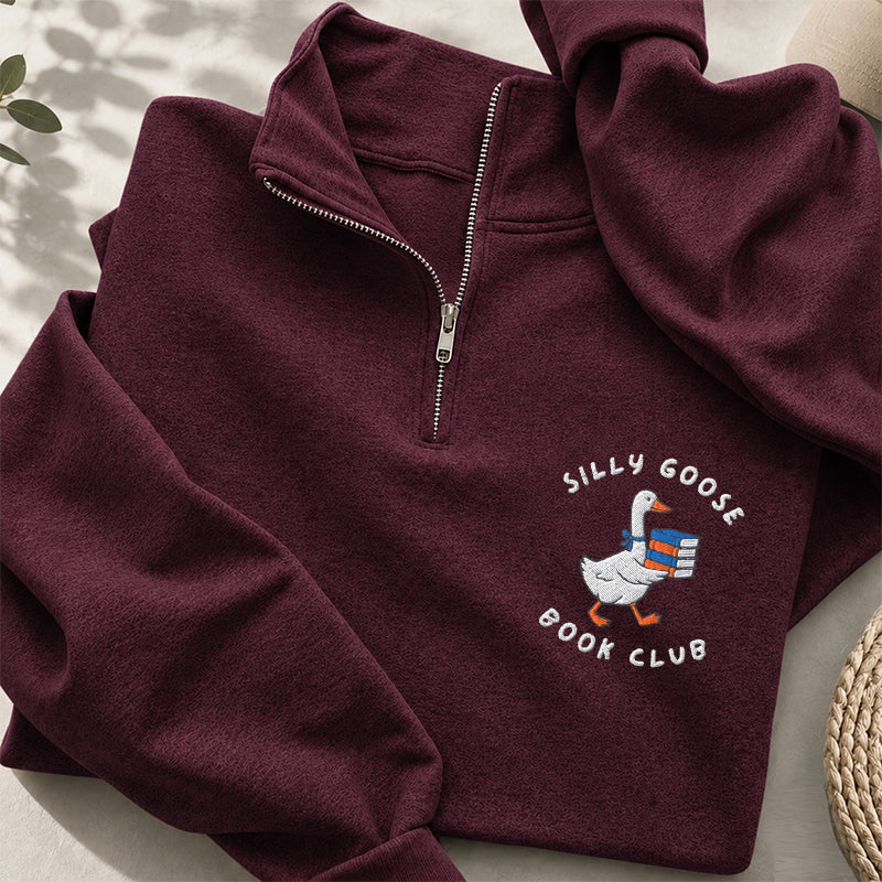 Embroidered Bookish Goose Classic Quarter Zip Sweatshirt
