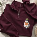 Embroidered Cute Ghost Reading Classic Quarter Zip Sweatshirt