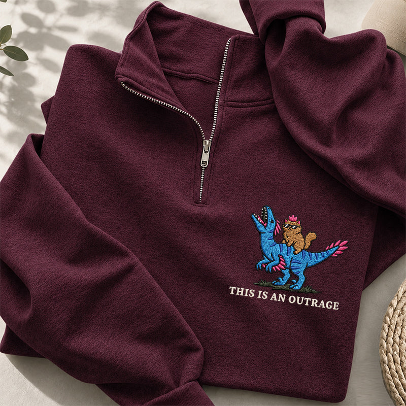 Embroidered This Is An Outrage Book Lover Classic Quarter Zip Sweatshirt