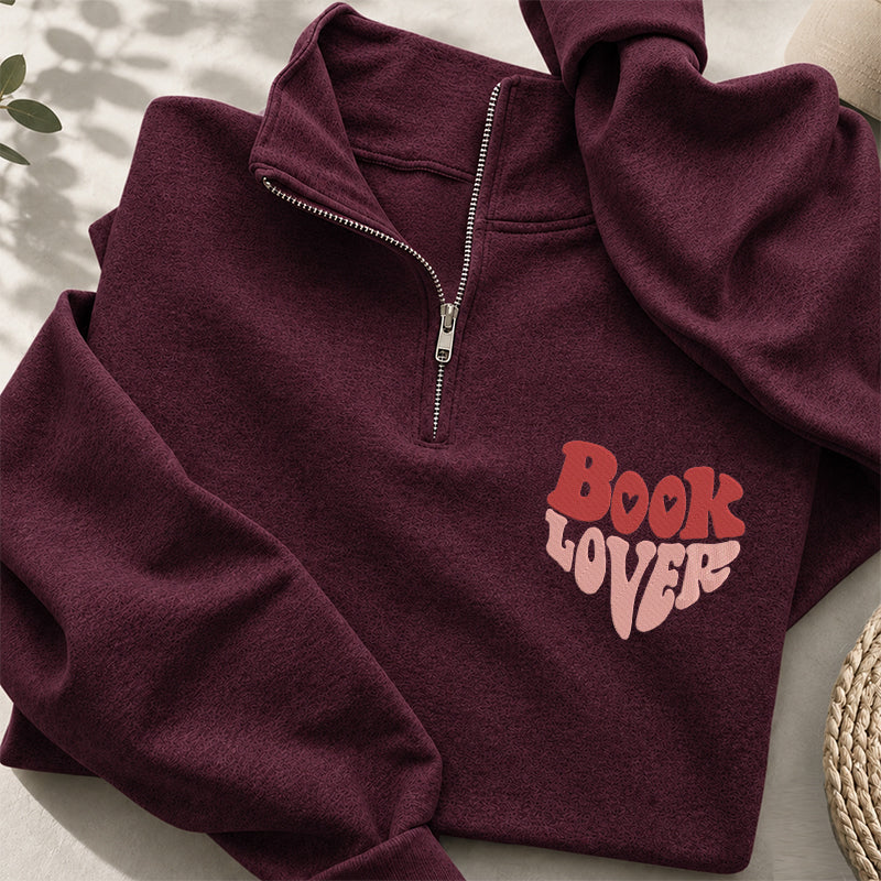 Embroidered Book Lover Classic Quarter Zip Sweatshirt