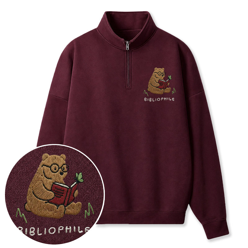 Embroidered Reading Bear Classic Quarter Zip Sweatshirt
