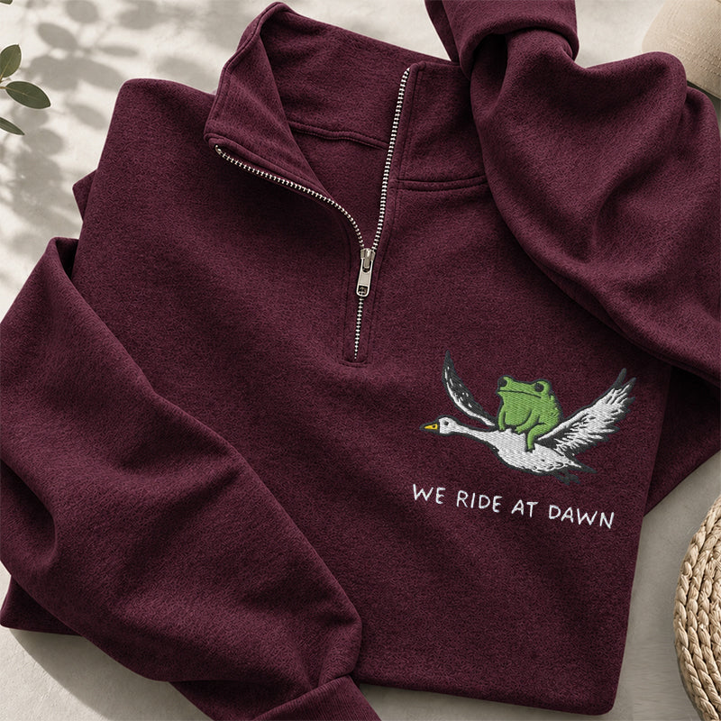Embroidered We Ride At Dawn Forg Classic Quarter Zip Sweatshirt