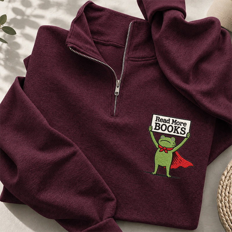 Embroidered Read More Books Frog Classic Quarter Zip Sweatshirt