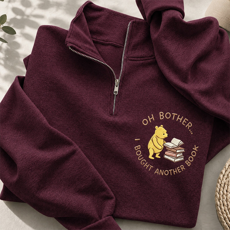 Embroidered Funny Bear Reading Books Classic Quarter Zip Sweatshirt