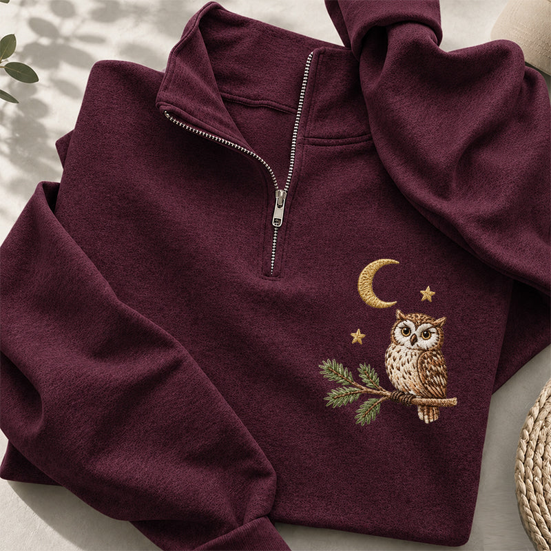 Embroidered Night Owl Classic Quarter Zip Sweatshirt