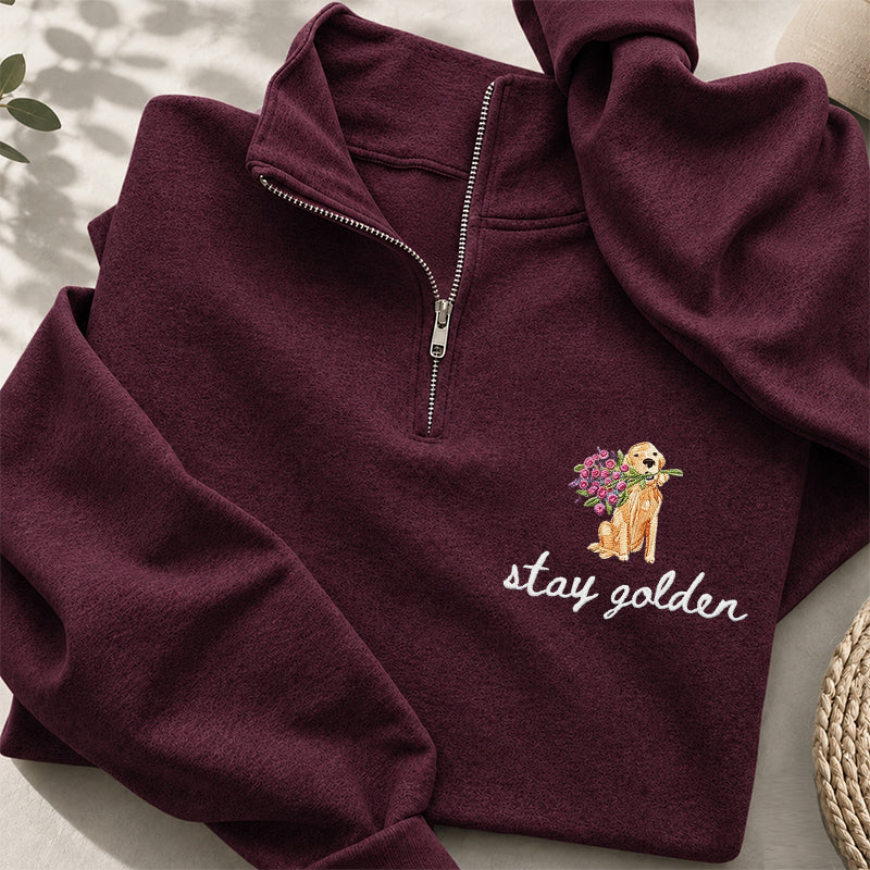 Embroidered Stay Golden Classic Quarter Zip Sweatshirt