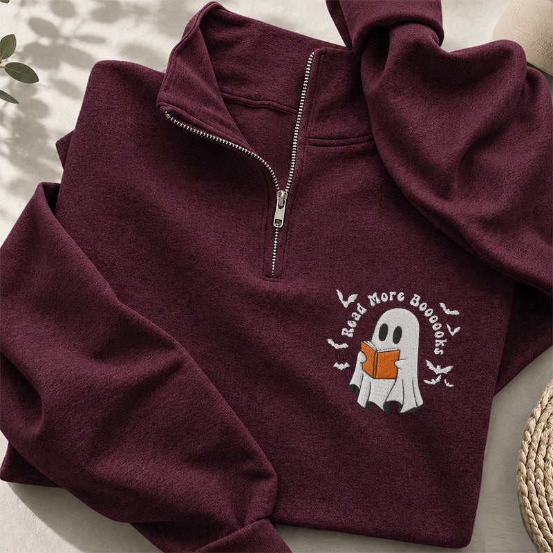 Embroidered Read More Boooooks Classic Quarter Zip Sweatshirt