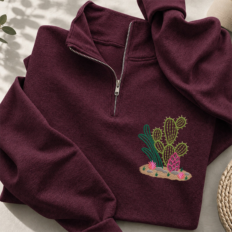 Embroidered Cactus Classic Quarter Zip Sweatshirt