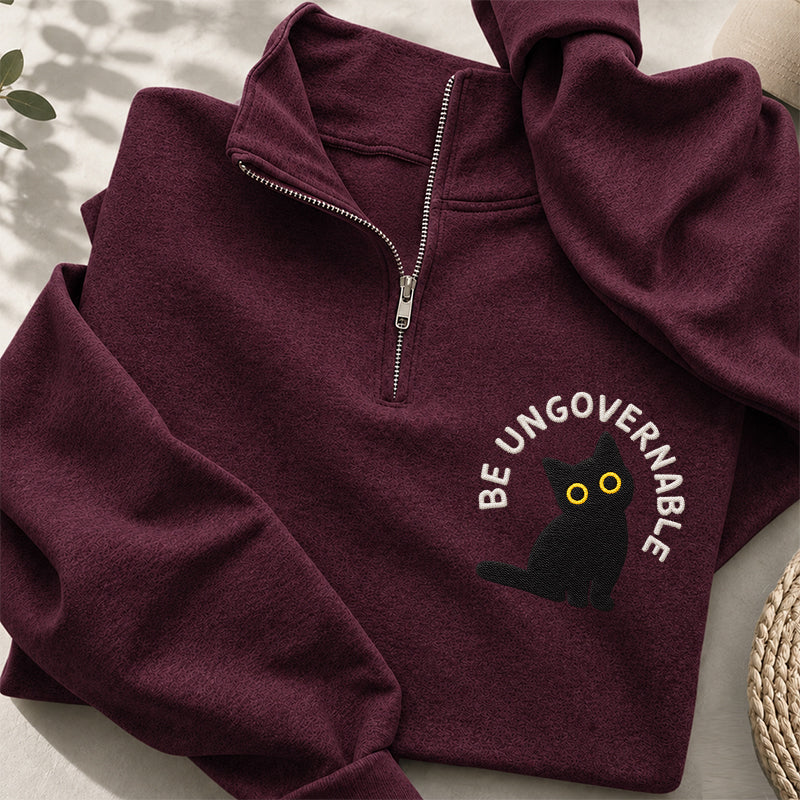 Embroidered Be Ungovernable Black Cat Classic Quarter Zip Sweatshirt