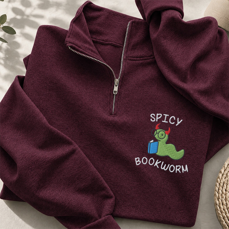 Embroidered Spicy Bookworm Classic Quarter Zip Sweatshirt