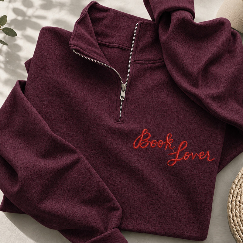 Embroidered Book Lover Classic Quarter Zip Sweatshirt