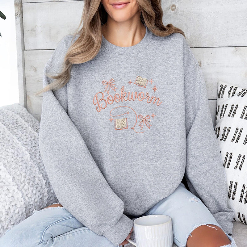 Embroidered Funny Bookworm Classic Crewneck Sweatshirt