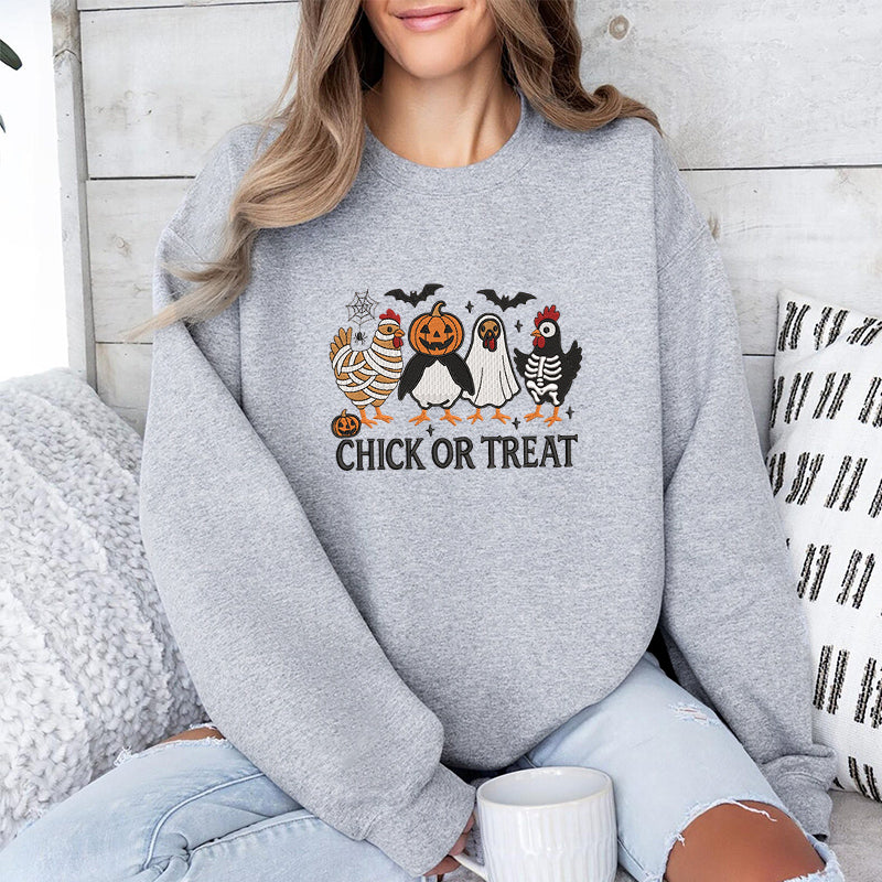 Embroidered Chick Or Treat Classic Crewneck Sweatshirt