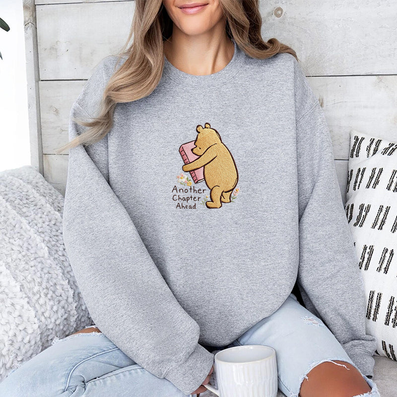 Embroidered Reading Bear Another Chapter Classic Crewneck Sweatshirt
