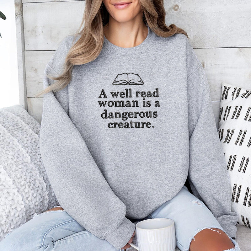 Embroidered A Well Read Woman Classic Crewneck Sweatshirt