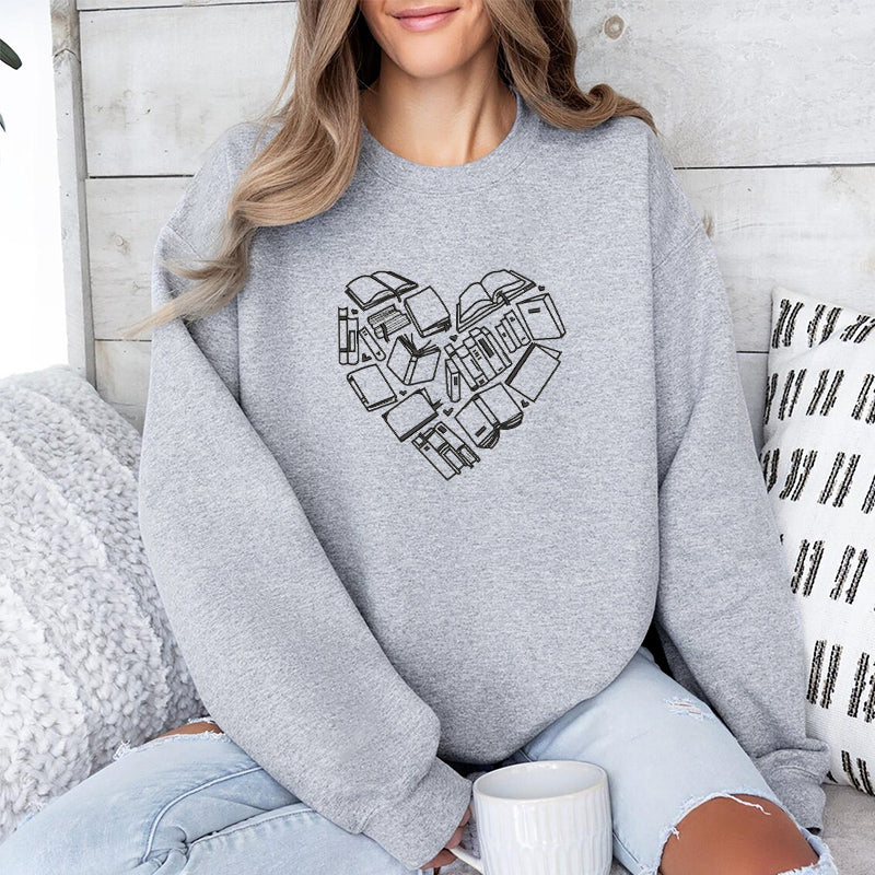 Embroidered Book Heart Classic Crewneck Sweatshirt