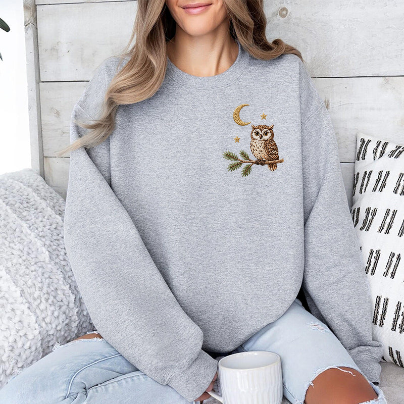 Embroidered Night Owl Classic Crewneck Sweatshirt