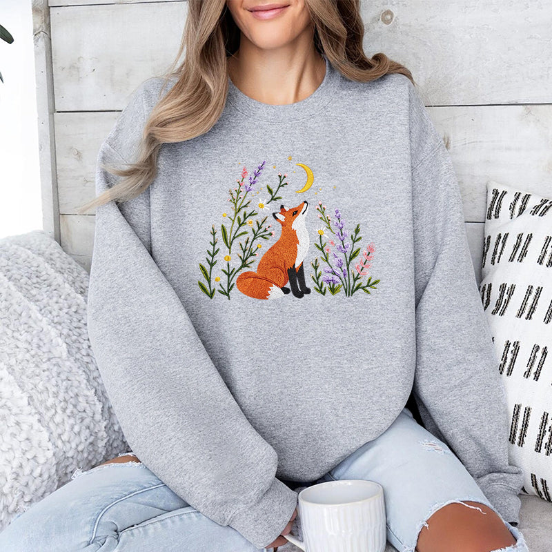 Embroidered Fox Wildflower Classic Crewneck Sweatshirt