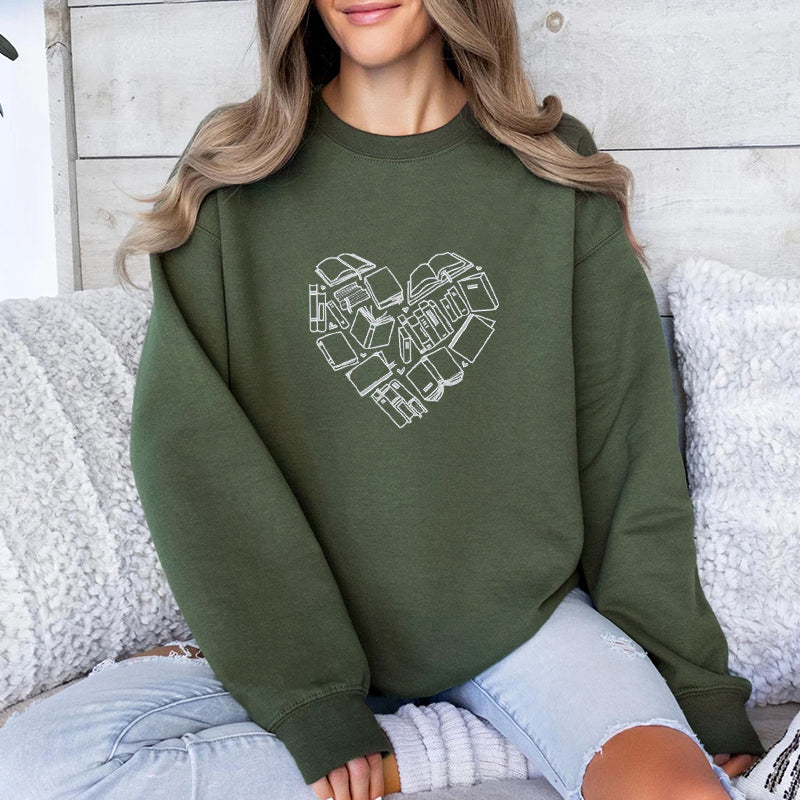 Embroidered Book Heart Classic Crewneck Sweatshirt