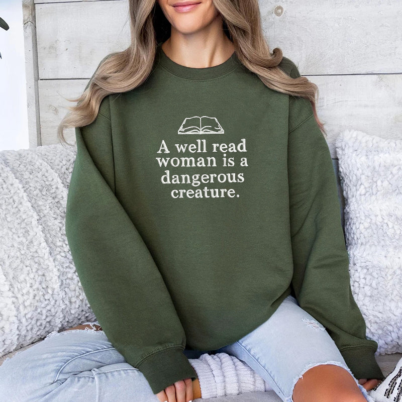 Embroidered A Well Read Woman Classic Crewneck Sweatshirt