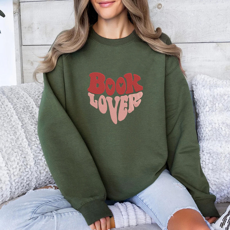 Embroidered Vintage Book Lover Classic Crewneck Sweatshirt