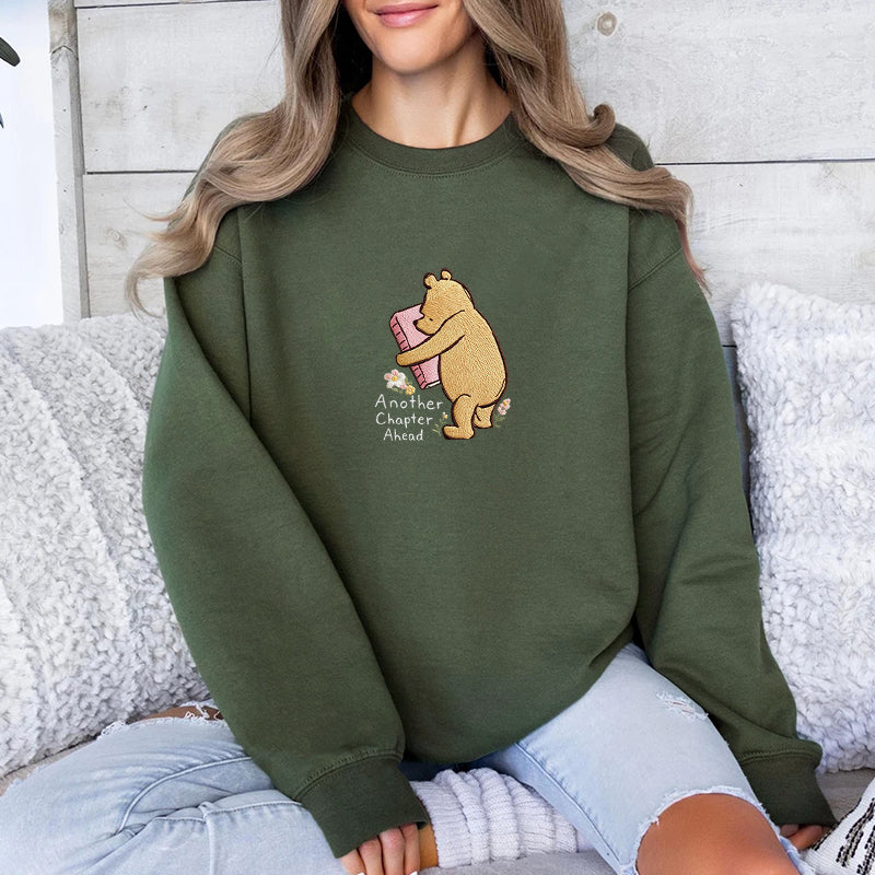 Embroidered Reading Bear Another Chapter Classic Crewneck Sweatshirt