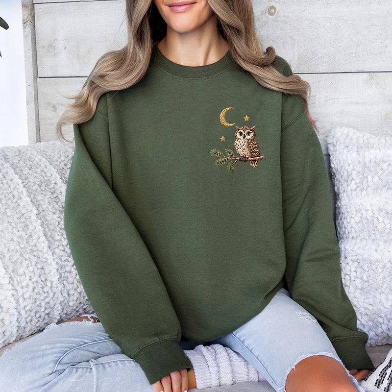Embroidered Night Owl Classic Crewneck Sweatshirt
