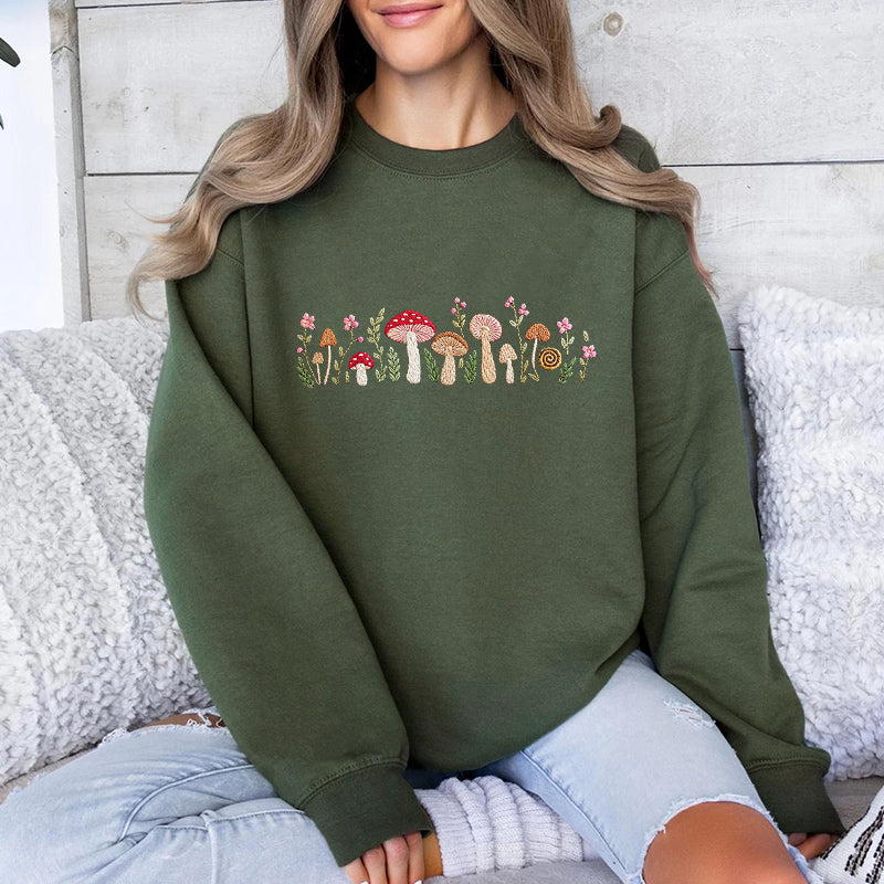 Embroidered Enchanted Mushroom Classic Crewneck Sweatshirt