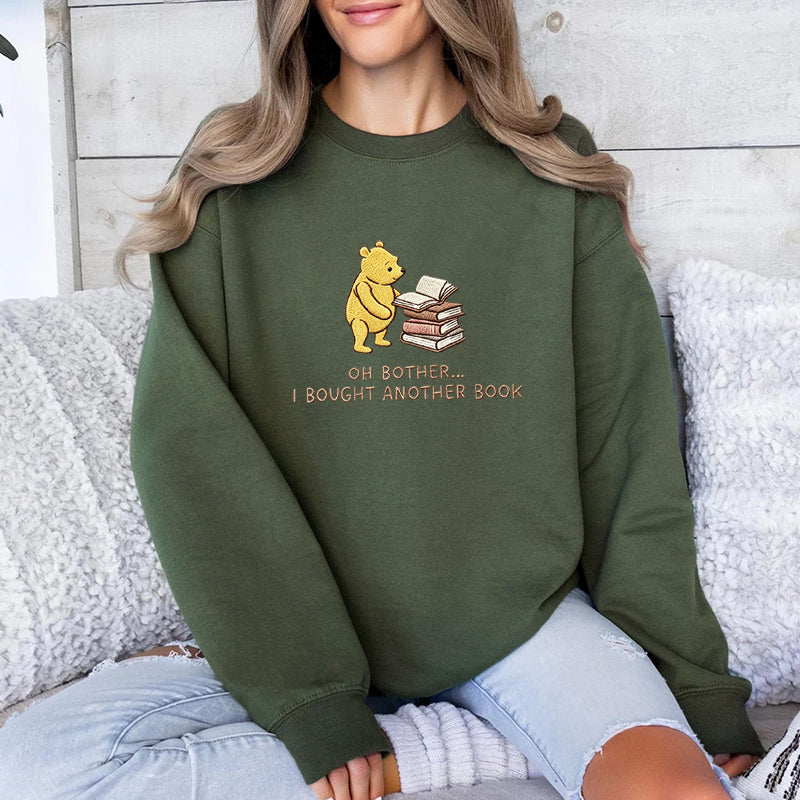 Embroidered Funny Bear Reading Books Classic Crewneck Sweatshirt