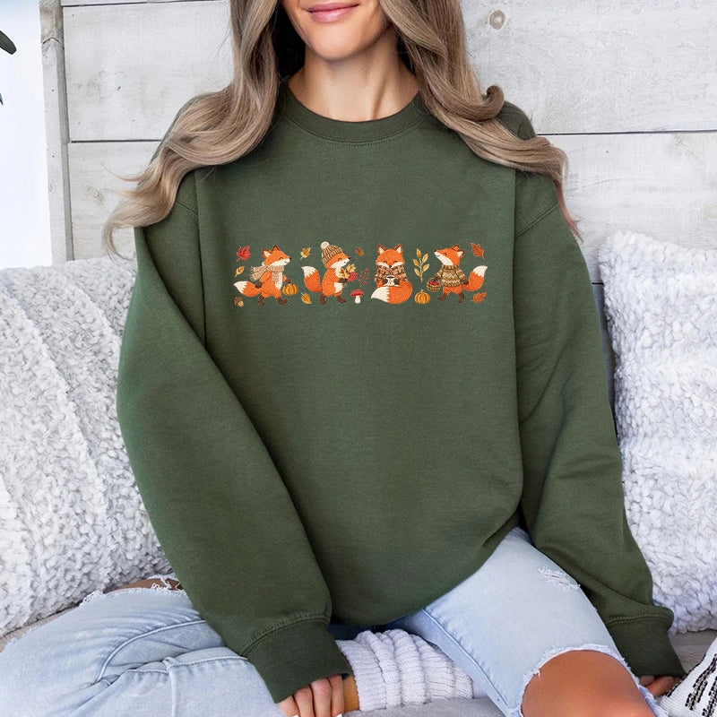 Embroidered Autumn Fox Classic Crewneck Sweatshirt