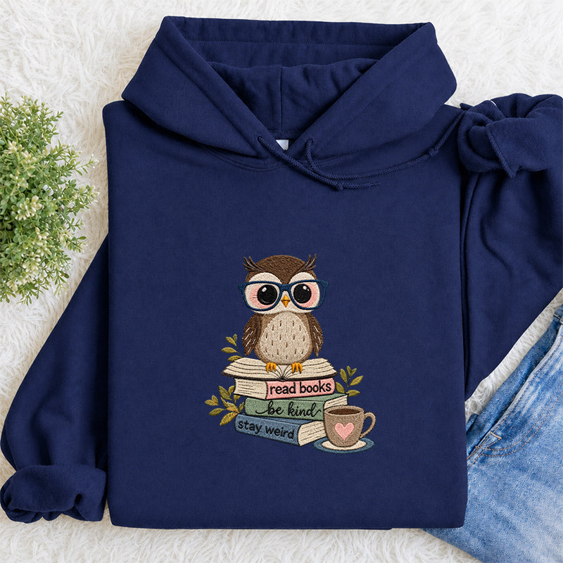 Embroidered Read Books Be Kind Owl Classic Adult Unisex Hoodie