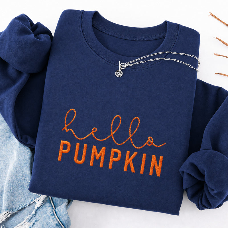 Embroidered Hello Pumpkin Classic Crewneck Sweatshirt