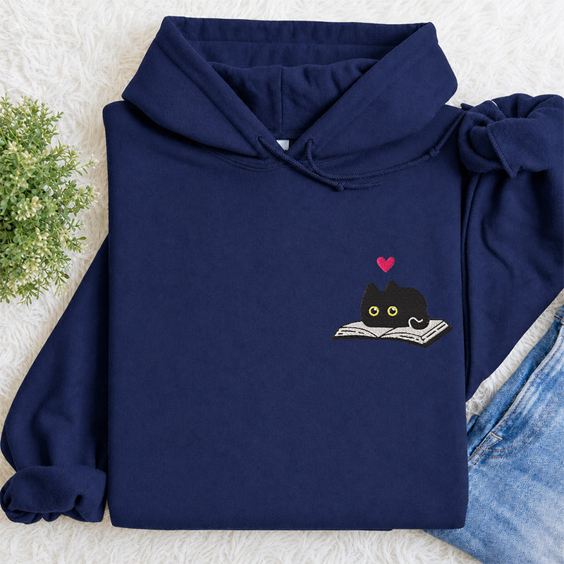 Embroidered Black Cat and Book Classic Adult Unisex Hoodie