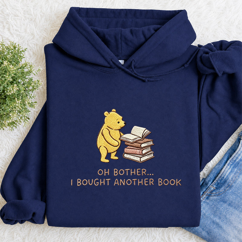 Embroidered Funny Bear Reading Books Classic Adult Unisex Hoodie