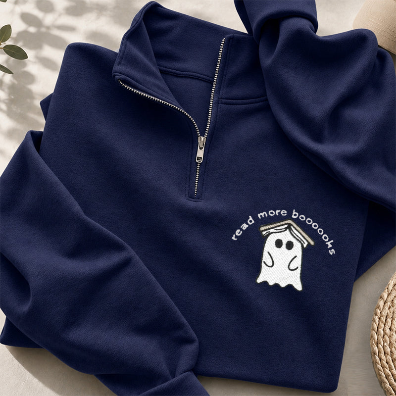 Embroidered Read More Boooooks Classic Quarter Zip Sweatshirt