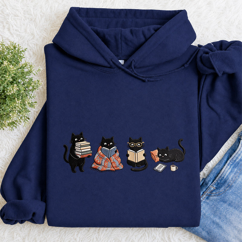 Embroidered Bookish Black Cats Classic Adult Unisex Hoodie