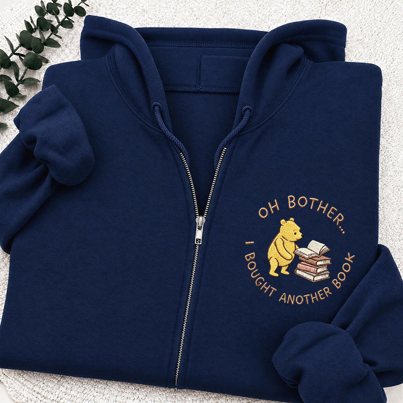 Embroidered Funny Bear Reading Books Classic Adult Unisex Full Zip Hoodie