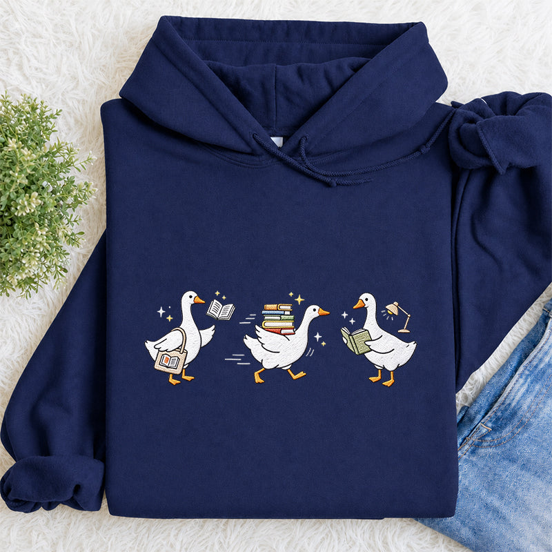 Embroidered Goose Reading Books Classic Adult Unisex Hoodie