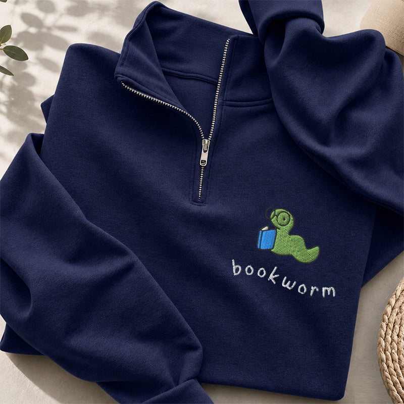 Embroidered Funny Bookworm Classic Quarter Zip Sweatshirt