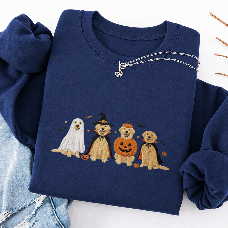 Embroidered Halloween Golden Retriever Classic Crewneck Sweatshirt
