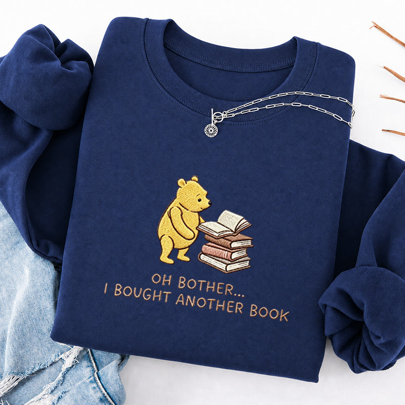 Embroidered Funny Bear Reading Books Classic Crewneck Sweatshirt