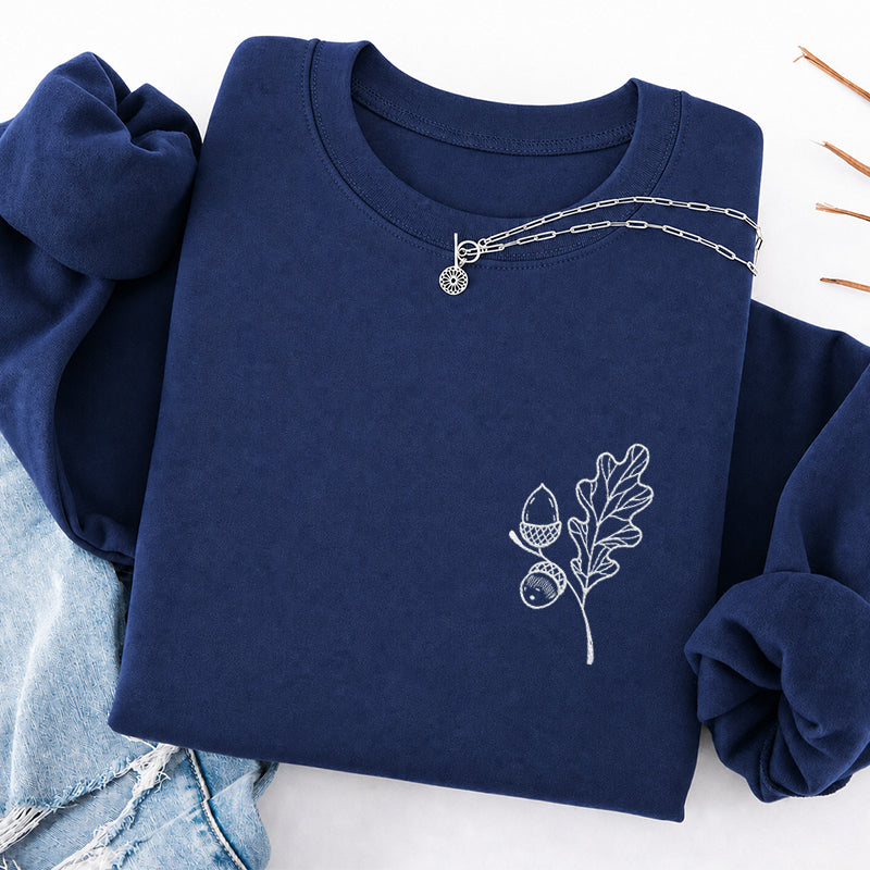 Embroidered Acorns And Leaves Classic Crewneck Sweatshirt
