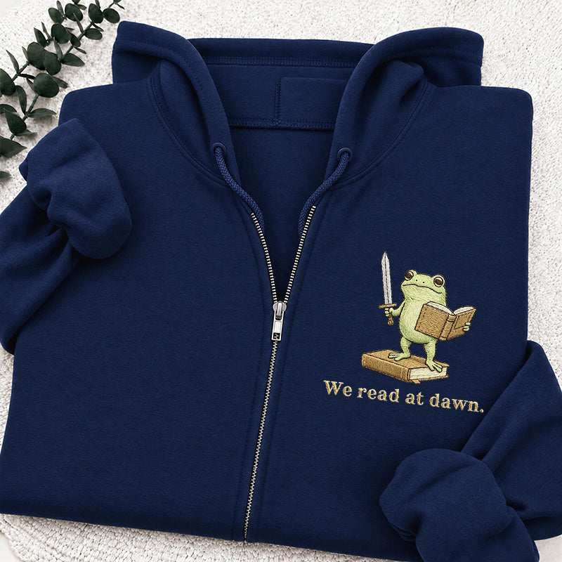 Embroidered We Read At Dawn Classic Adult Unisex Full Zip Hoodie