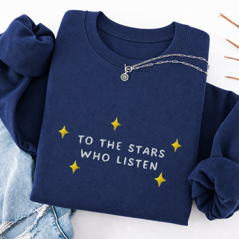 Embroidered To the Star Book Lover Classic Crewneck Sweatshirt