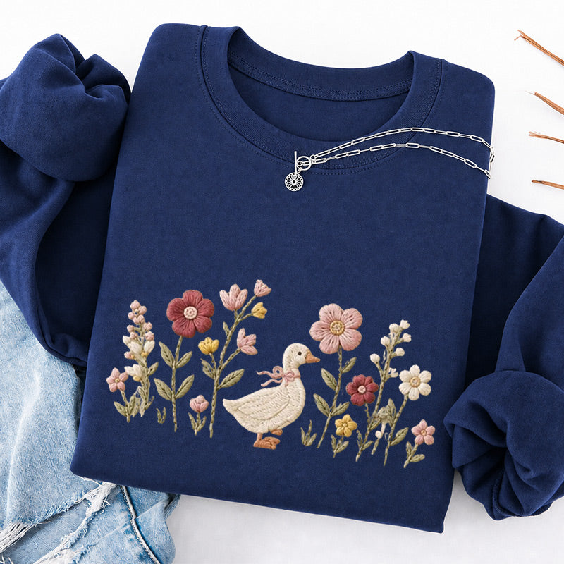 Embroidered Silly Goose Wildflower Classic Crewneck Sweatshirt