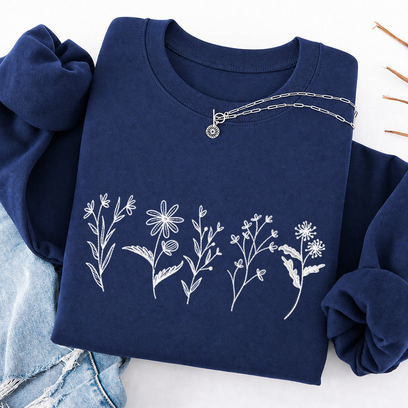 Embroidered Flower Lines Classic Crewneck Sweatshirt