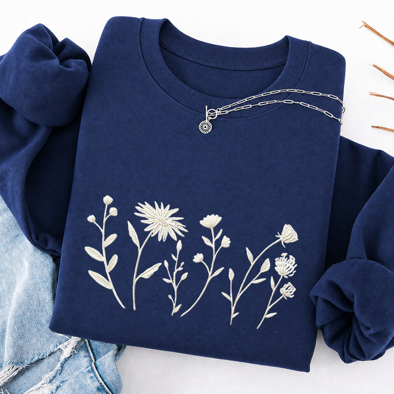 Embroidered Floral Cottagecore Classic Crewneck Sweatshirt