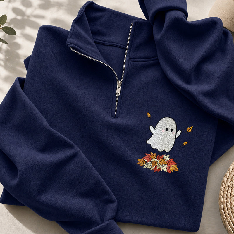 Embroidered Fall Ghost Classic Quarter Zip Sweatshirt