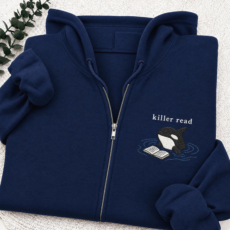 Embroidered Killer Read Orca Classic Full Zip Hoodie