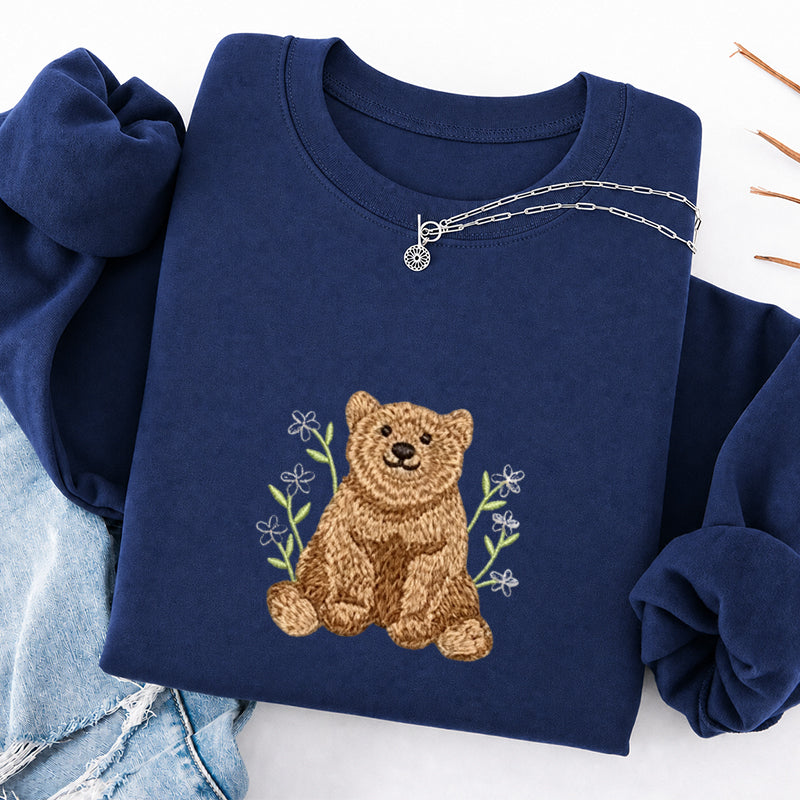 Embroidered Floral Bear Classic Crewneck Sweatshirt